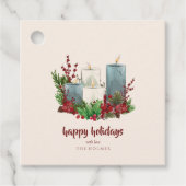 Kerstkaarsen met bloemen en bessen bedankjes labels (Voorkant)