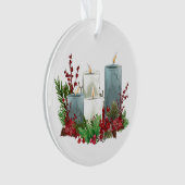 Kerstkaarsen met bloemen en bessen ornament (voorkant)