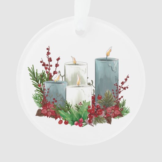 Kerstkaarsen met bloemen en bessen ornament (voorkant)