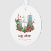Kerstkaarsen met bloemen en bessen ornament (voorkant)