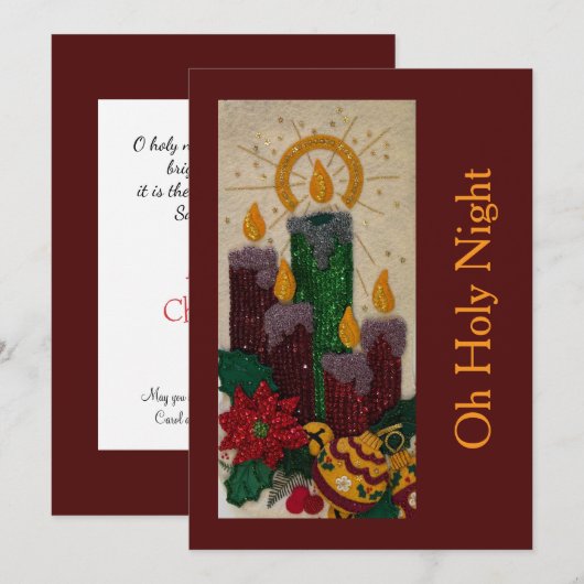 Kerstkaarsen Pailletten Borduurwerk Hulst  Feestdagenkaart (Voorkant / Achterkant)