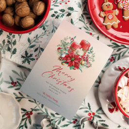 Kerstkaarsen & Poinsettia Boeket Kaart