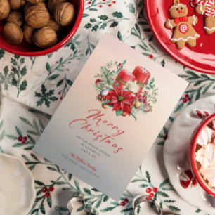 Kerstkaarsen & Poinsettia Boeket Kaart