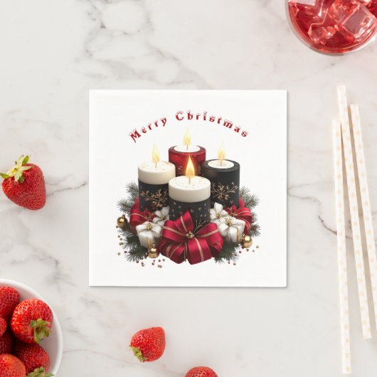 Kerstkaarsen Rood Wit Satijnen Lint Servet (Insitu)
