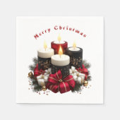 Kerstkaarsen Rood Wit Satijnen Lint Servet (Voorkant)