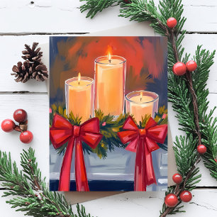 Kerstkaarsen Slinger Waterverfschilderij Feestdagenkaart