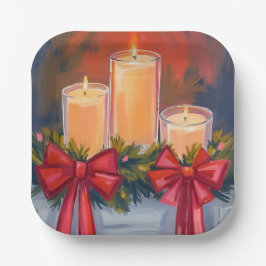 Kerstkaarsen Slinger Waterverfschilderij Papieren Bordje
