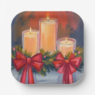 Kerstkaarsen Slinger Waterverfschilderij Papieren Bordje