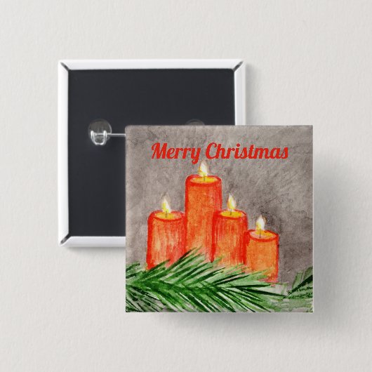 kerstkaarsen vierkante button 5,1 cm (Voorkant /achterkant)
