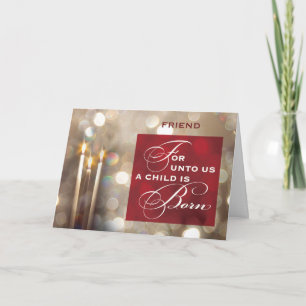 Kerstkaarsen Vriend Kind is Geboren Rood Goud Kaart