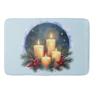 Kerstkaarsengloed met Poinsettia's Badmat