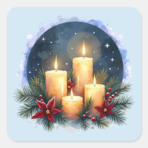 Kerstkaarsengloed met Poinsettia's Vierkante Sticker