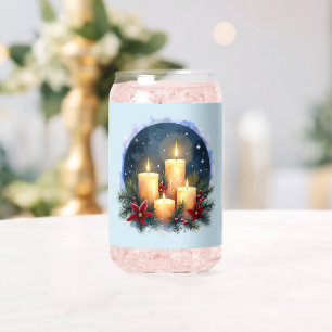 Kerstkaarsglans met Poinsettia's Blikvorm Glas
