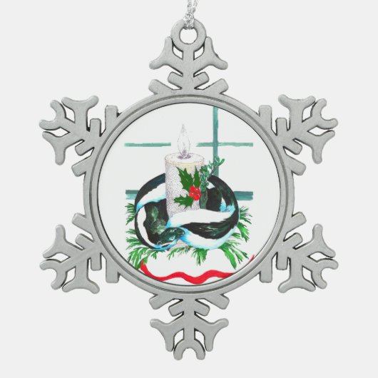 Kerstkaarsje met Skunk Holly Tin Sneeuwvlok Ornament (Voorkant)