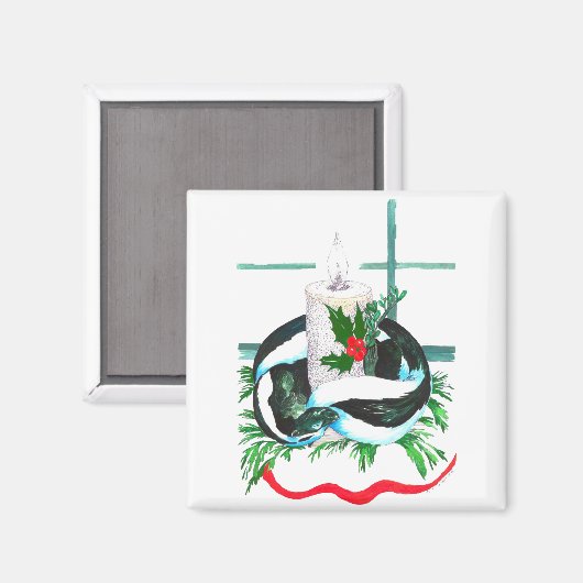 kerstkaarskunk Wrapped Cute Holiday Magneet (Voorkant / Achterkant)