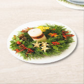 kerstkaarsring ronde kartonnen onderzetter (Gebogen)