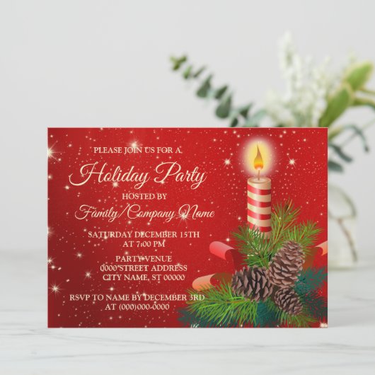 Kerstkaarsrode witte Feestdagen Kaart (Staand voorkant)