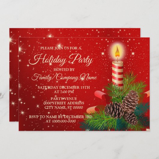 Kerstkaarsrode witte Feestdagen Kaart (Voorkant / Achterkant)