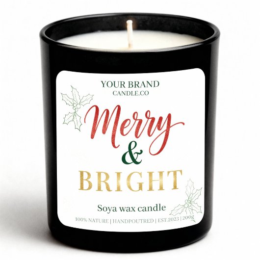 Kerstkaarsstickerlabel 'Merry & Bright' Vierkante Sticker