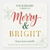 Kerstkaarsstickerlabel 'Merry & Bright' Vierkante Sticker (Voorkant)