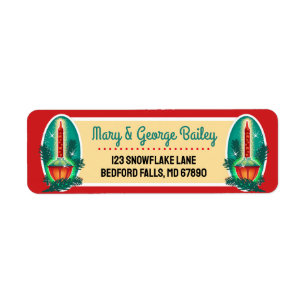 Kerstkaart Adreslabels met Vintage Bubble Light Etiket