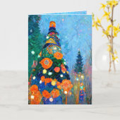 Kerstkaart Alphonse Mucha gestileerd aquarel Kaart (Gele Bloem)
