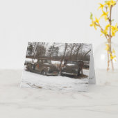 Kerstkaart "Antiek Oxford Mill Trucks" Kaart (Gele Bloem)