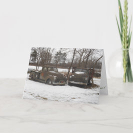 Kerstkaart "Antiek Oxford Mill Trucks" Kaart