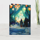 Kerstkaart avondbijeenkomst kleurrijke lichten kaart (Achterkant)