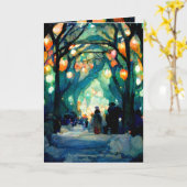 Kerstkaart avondbijeenkomst kleurrijke lichten kaart (Gele Bloem)