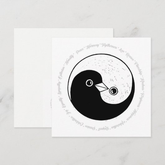 Kerstkaart b/w YinYang duiven Vrede & Harmonie (Voorkant / Achterkant)