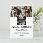 Kerstkaart baby's eerste kerst 3 foto naam (Staand voorkant)