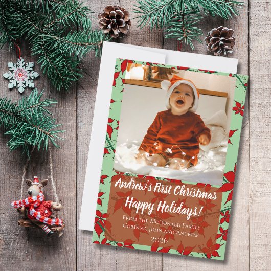 Kerstkaart baby's eerste kerst groen op maat