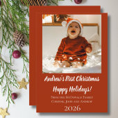 Kerstkaart baby's eerste kerstmis rode naam jaar