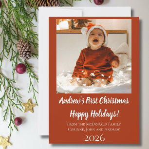 Kerstkaart baby's eerste kerstmis rode naam jaar