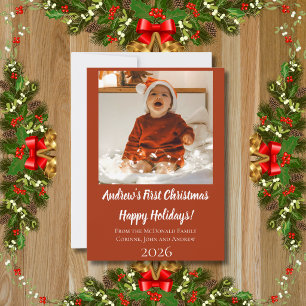 Kerstkaart baby's eerste kerstmis rode naam jaar kaart