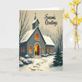 Kerstkaart Besneeuwde Kerk Kaart (Gele Bloem)