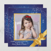 Kerstkaart blauw en goud foto kaart (Voorkant / Achterkant)