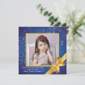 Kerstkaart blauw en goud foto kaart (Staand voorkant)