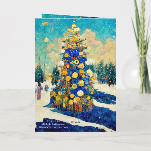 Kerstkaart blauwe en gouden bomen gestileerde Klim Kaart (Achterkant)