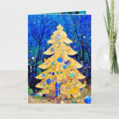 Kerstkaart blauwe en gouden bomen gestileerde Klim Kaart (Voorkant)