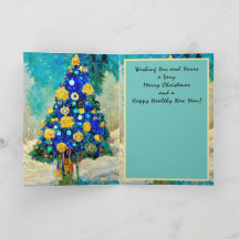 Kerstkaart blauwe en gouden bomen gestileerde Klim