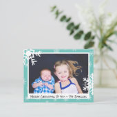 kerstkaart Blauwgroen Snowflakes familiekaart Briefkaart (Staand voorkant)