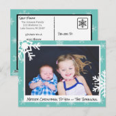 kerstkaart Blauwgroen Snowflakes familiekaart Briefkaart (Voorkant / Achterkant)