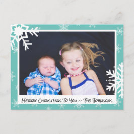 kerstkaart Blauwgroen Snowflakes familiekaart Briefkaart