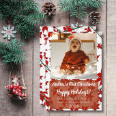 Kerstkaart bloemige baby's eerste kerstmis op maat