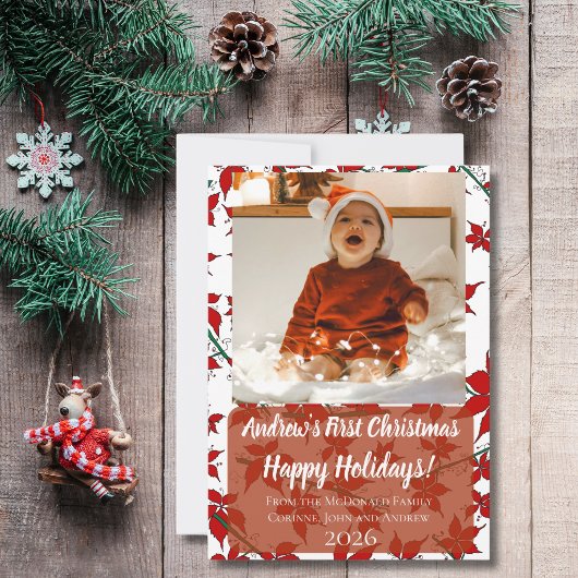 Kerstkaart bloemige baby's eerste kerstmis op maat