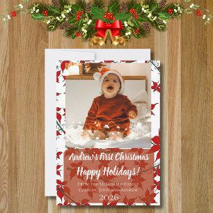 Kerstkaart bloemige baby's eerste kerstmis op maat kaart