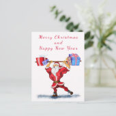 kerstKaart Bodybuilder Santa Fun Briefkaart (Staand voorkant)