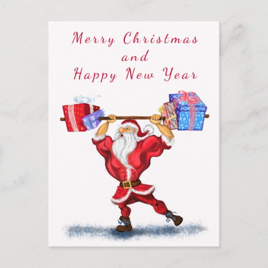 kerstKaart Bodybuilder Santa Fun Briefkaart (Voorkant)